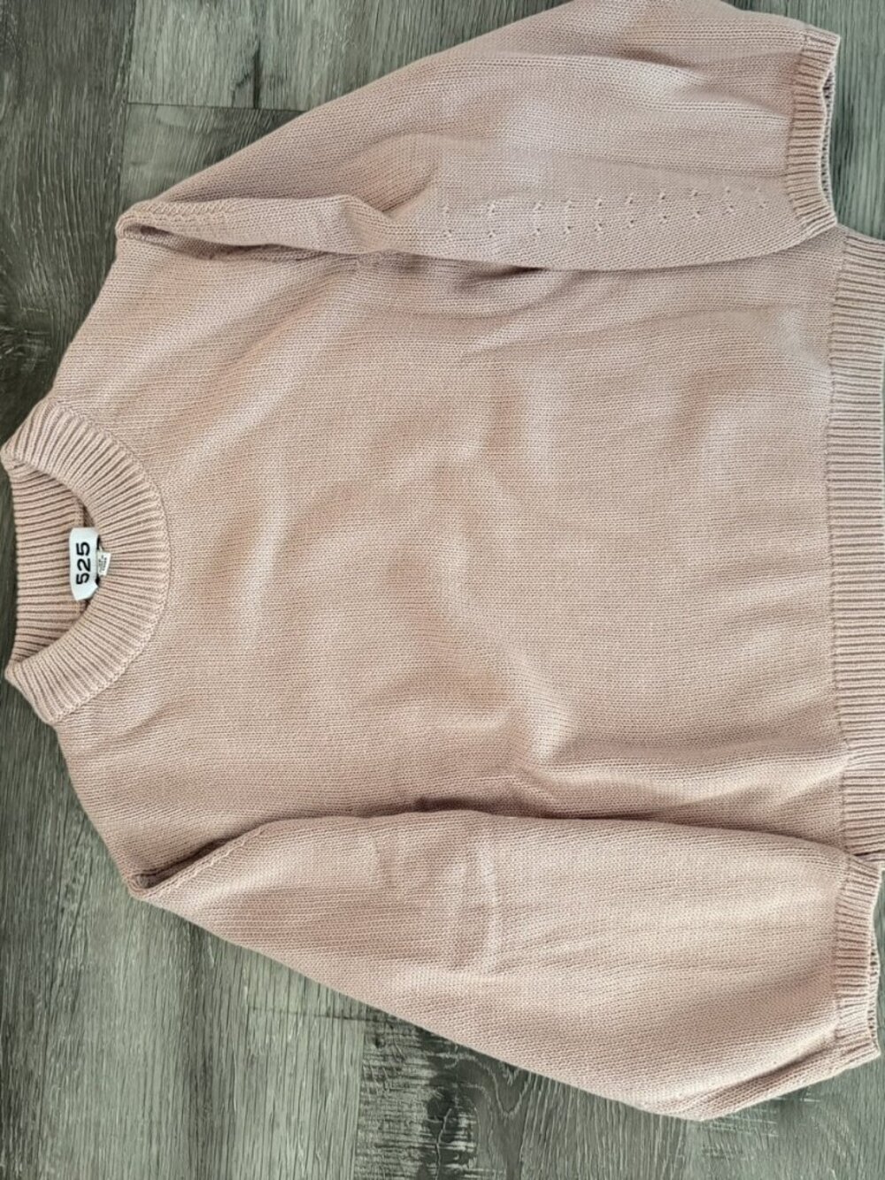 525 Blush Pink Knit Sweater Pointelle Sleeves | Size XS